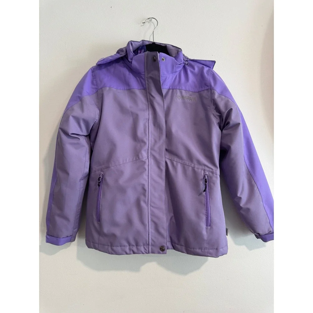 Magellan Outdoors Winter Jacket Girls L 12-14 Purple Insulated Galaxy Lining